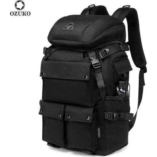 OZUKO 2021 New Men Backpack Large Capacity Outdoor Travel Laptop Waterproof BagPack Multi Pocket Male Backpack with Shoe Bags