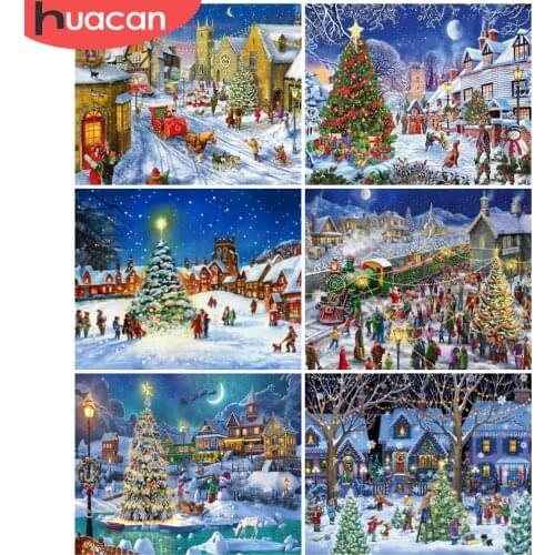 HUACAN DIY Frame Picture By Numbers Garden Landscape HandPainted Wall Art Painting By Number Winter Christmas Gift