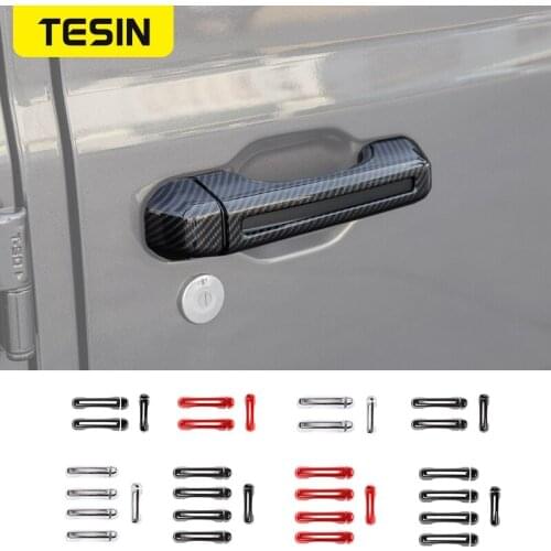 TESIN ABS Car Exterior Side Door Handle Tailgate Handle Hinge Decoration Cover Stickers Accessories For Jeep Wrangler JL 2018