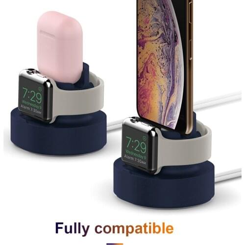 2 in 1 Phone Watch Earphone Soft Silicone Charging Stand Holder for iPhone 11 12 Pro Max Desk Charging Dock Station for AirPods
