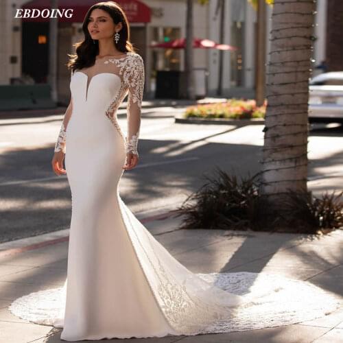 Newest Wedding Dress Mermaid Deep V-Neck Neckline Full Sleeves Open-Back Marry Plus Sizes Bride Dress 2021 Vestidos De Novia