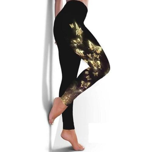 S-3XL 2021 New Fashion Women Butterfly Print Leggings Pants Plus Size Casual High Waist Sport Pants womens clothing