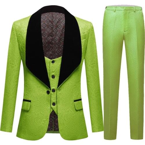 New Fashion Groom Apple Green Jacquard Men Suit Set Tuxedos Mens Wear Wedding Party Groomsman Suits 3PCS(Jacket+Pant+Vest)