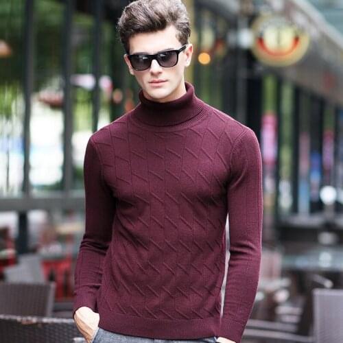 New Fall and Winter Mens Cashmere Knitted High-collar Pure-color Leisure Sweater Long Sleeve Slim Pullovers Knitted Pullovers