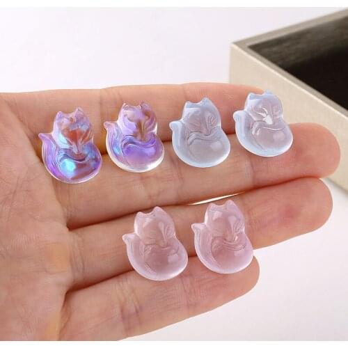 New style 100pcs/lot color print animals cartoon fox shape glass beads diy jewelry earring/garment pendant accessory