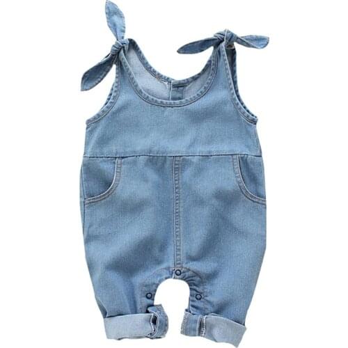 Baby Girls Suspender Pants Children Denim Solid Pattern Sleeveless Pants Overalls Trousers 4M-2T