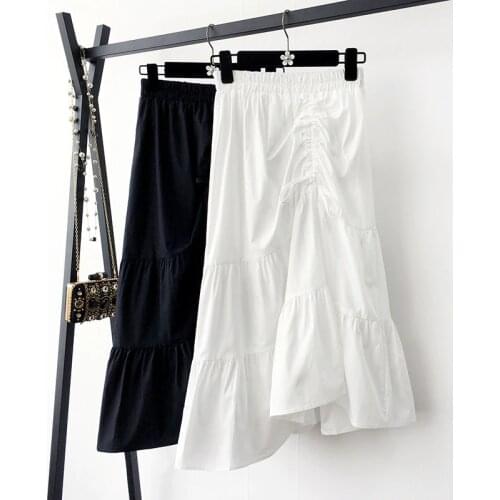 Pleated Irregular Long Skirt Women High Waist Splicing Fairy Mid Skirts Womens Solid Slim Gentle Design Ladies Skrits Womens