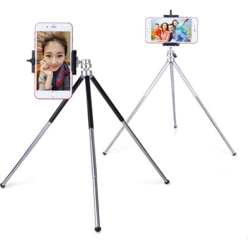 15.5-30CM 3 Sections Extendable Metal Portable Tripods with Phone Holder For Gopro Cameras Xiaomi Iphone Samsung Huawei Phones