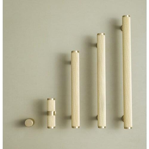 North European and American style light luxury brass knurled wardrobe furniture cabinet door handle pure brass long handle