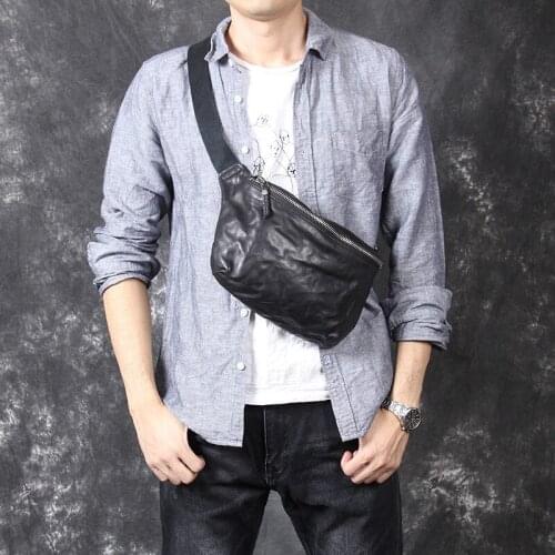 Genuine Leather Men Bag Casual Business Man Shoulder Crossbody Bags Cowhide Large Capacity Top Layer Leather Travel Message Bag