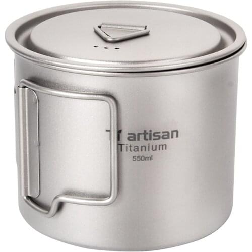 Tiartisan Pure Titanium 550ml Outdoor Camping Cooking Pot Water Cup Tea Coffee Mug Backpack Cookware
