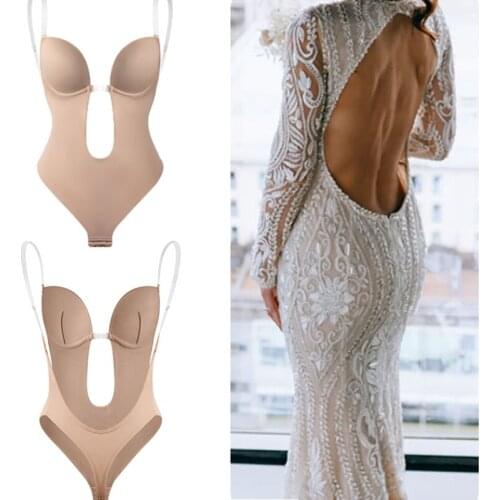 Steel ring gathered to support the chest open back U-shaped invisible bra wedding evening dress body underwear