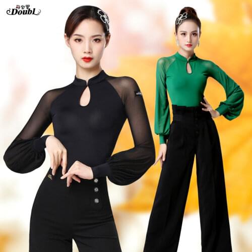 DOUBL High Quality Fashion Modern Dance Top Women' Latin Dance Costumes Wear Body Suit Adult Sexy Social Dance High Collar Dance