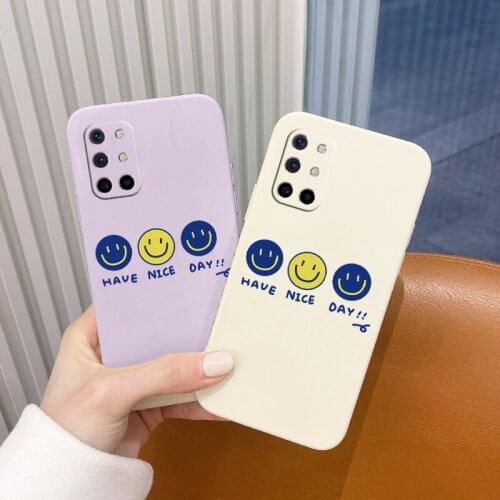 Yellow Smiley Camera Lens Protection Liquid Silicone Case For Oneplus 8t 9 9pro 9r pro Ultra Thin Phone Back Cover Funda