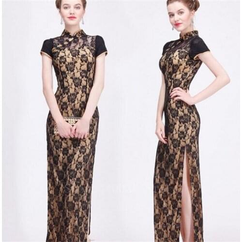 Sexy Woman Chinese Cheongsam Elegant Lace Traditional Qipao New Year Evening Party Oriental Vintage Split Wedding Dress