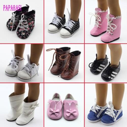 1pair 18 inch 45cm Girl Doll Shoes With Bow Doll Accessories as for 43cm baby Dolls Boots