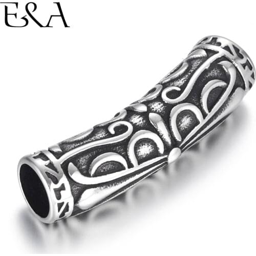 2pcs Stainless Steel Carving Tube Beads Big Large Hole 6mm Slider Charm DIY Men Leather Cord Bracelet Making Jewelry Accessories