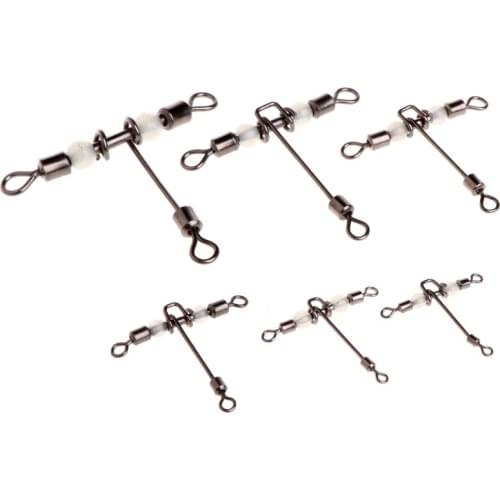 5pcs 3 Way Luminous T-shape Rolling Swivel With Beads Fishing Swivels Connector U2JB
