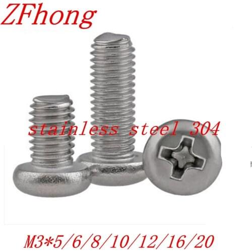 500pcs/lot DIN7985 M3*5/6/8/10/12/16/20/25/30 stianless steel 304 phillips round pan head machine screw
