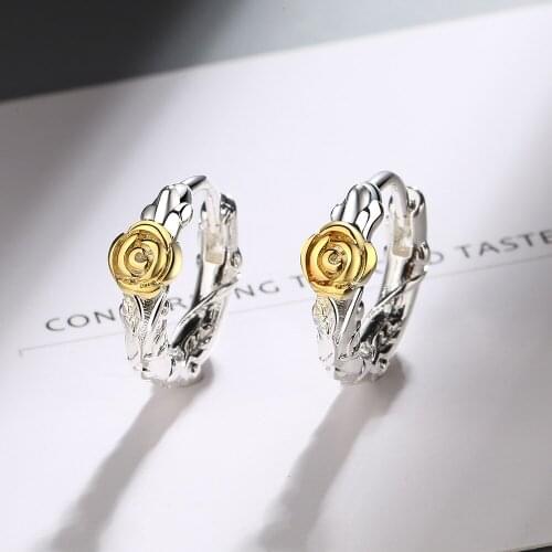 925 Sterling Silver Rose Circle Charm Stud Earrings For Women Girls Party Fashion Jewelry Pendientes eh775