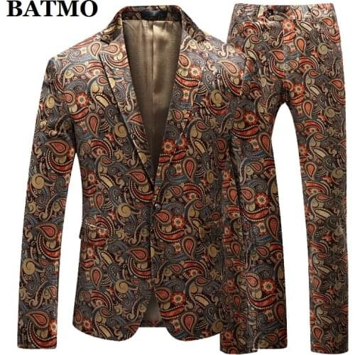 BATMO 2020 new arrival high quality fashion printed suits men,mens velvet wedding dress suits,plus-size 90200