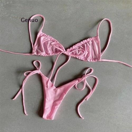 Halter Bikinis Micro Thong Swimsuit 2021 New 2 Piece Swimwear High Cut Bikini Set Print Bandage Beachwear