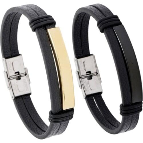 Fashion Punk Stainless Steel Charm Leather Bracelet Cuff for Men Women Vintage Retro Simple Bangle Wrap Wristband Casual Jewelry