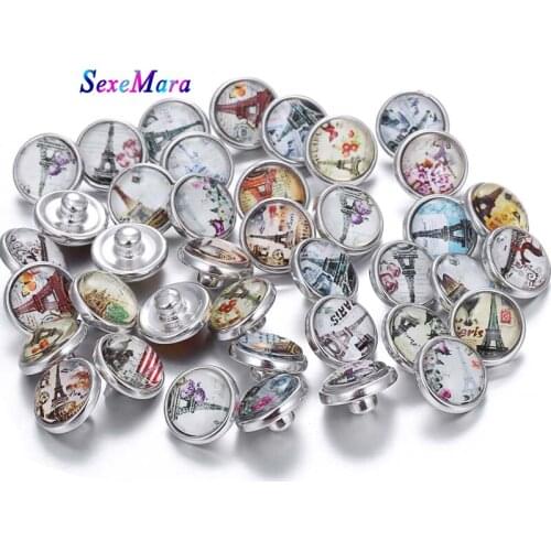20Pcs/lot Snap Button Jewelry Eiffel Tower Hemisphere glass Snap Buttons DIY 12mm Ginger Charms for Bracelet NZ054*20