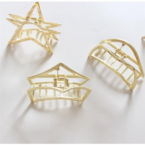 Geometric Hair Claw Clamps Metal Hair Flower Moon Star Hair Claw Clip Gold Hairpin Multi-size Hair Accessories for Women Girls
