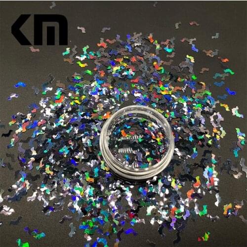 2oz Holographic Chunky Glitters Laser Black Color Bats Shape Flakes Dust Sequins For Makeup Nails Art Hair Body Tattoo DIY Decor