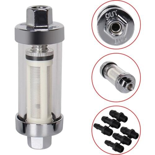 Chrome Gas Glass Reusable Inline Fuel Filters Universal 3/8" 1/4" 5/16" 6MM 8MM 10MM