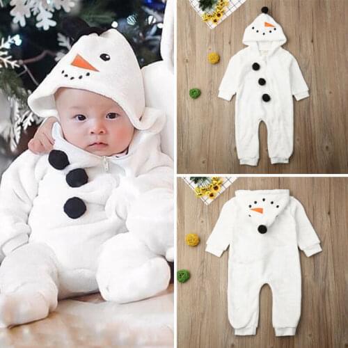 Newborn Baby Girl Boy Snowman Romper Jumpsuit Autumn Winter Long Sleeve Hooded Baby Clothes Rompers