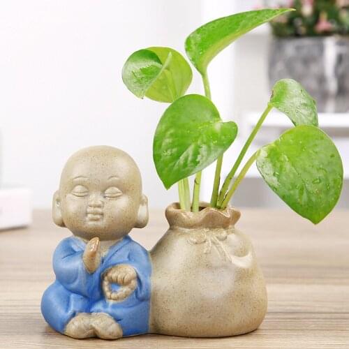 Creative Little Monk Zen Purple Clay Hydroponic Succulents Flower Pot Ceramic Flower Vase Small Ornaments Living Room Decor Pots