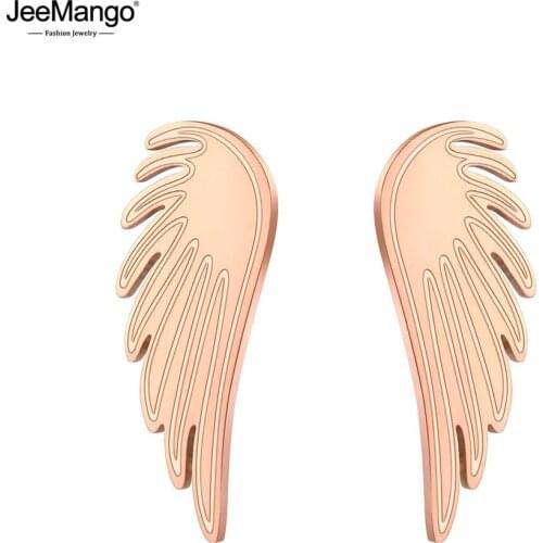 JeeMango Trendy Rose Gold Titanium Stainless Steel Angel Wings Earrings For Women Vintage Office Style Girls Jewelry JE19124