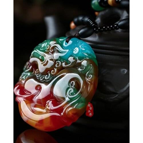 Natural colorful lucky jade pendant Praying for safety stone necklace for men or women