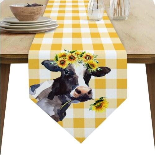 Country Style Cow And Sunflower Table Runners Home Dining Coffee Table Decor Table Cloth Wedding Decoration Table Cover
