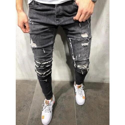 2021 European And American Spring Autumn Fashion New High Street Patch Trend Brand Jeans Stretch Slim Mens Denim Casual Pants
