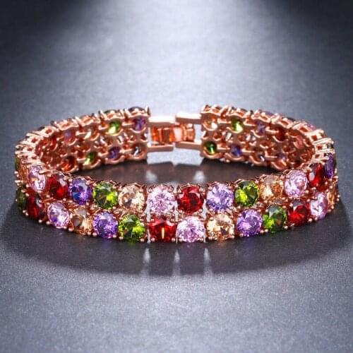 ORZTOON Vintage Charm Small Round Zircon Bracelets for Women Luxury Colorful Brass Wide Chain Bracelet Trendy Wedding Jewelry