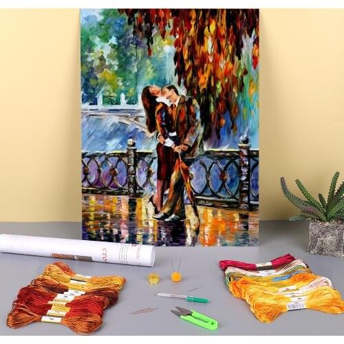 Kiss After The Rain Printed Canvas 11CT Cross Stitch Embroidery Patterns DMC Threads Hobby Handiwork Craft Handicraft Jewelry