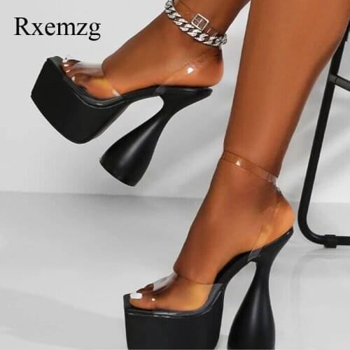 Rxemzg Transparent PVC Platform High Heels Sandals New Designer Strange Style Open Toe Pumps Women Shoes Ankle Strap Lady Party