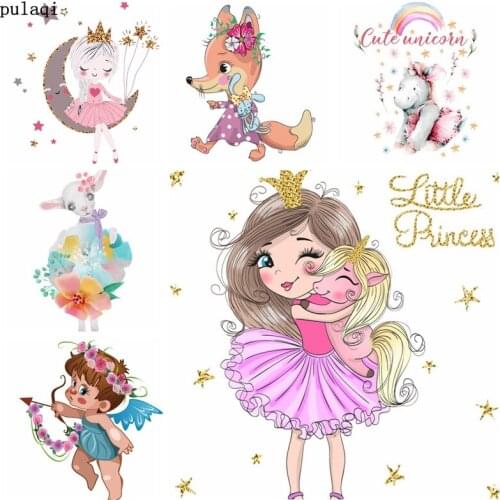 Pulaqi DIY New Unicorn Patches Stripes Iron on Transfers Patches for Clothes Heat Transfer Vinyl Thermo Stickers Badges Applique