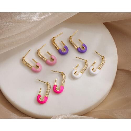 HECHENG,1 pair,Colorful Dropping Oil Earrings,Safe Pin Design Jewelry,CZ Ear Stud,For Women And Girls
