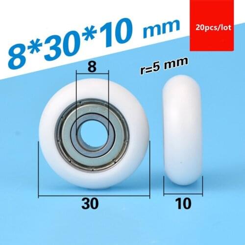 20pcs circular arc plastic coated bearing 608ZZ 608 8*30*10mm low noise guide wheel POM nylon wrapped roller wheel