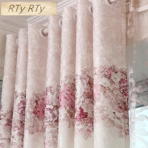 Luxury living room curtains French bedroom curtains Polyester cotton blackout curtains flowers vintage jacquard tulle curtain
