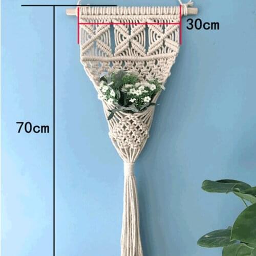 Hand Woven Net Bag Flower Basket Wall Decoration Pendant Tapestry Home Florist Wedding Decorative Dry Flower Arrangement Net Bag
