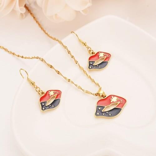 Papua New Guinea Flag earrings Necklace Pendant with Chain Gold Color Heart Phoenix Star PNG Jewely sets gift for women girls