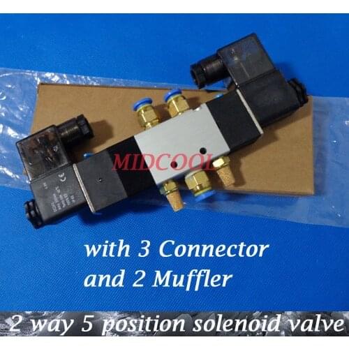 Solenoide Valvula 4V220-08,DC 24V Boutique Double Coil Solenoid Valve,5/2 way solenoid valve with 3 connector and 2 Muffler