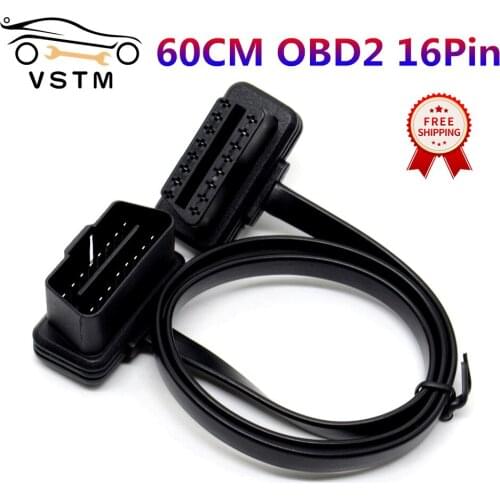 Best Quality 60CM Flat+Thin 16 Pin Socket OBD OBDII OBD2 16Pin Male To Female Car Scanner Extension Cable 8Core Connector