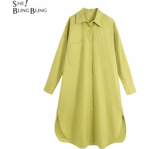SheBlingBling 2021 Summer Blouse Women Buttoned Loose Oversize Long Shirt Chic Lady Fashion Casual Shirts Female long Blouses
