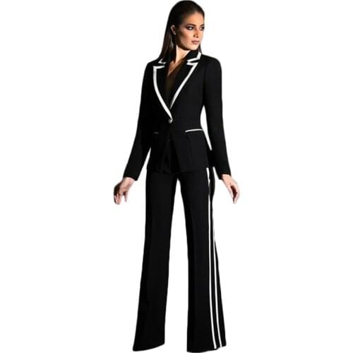 2 Pieces Custom Made Women Suits Coat+Pant Formal White And Black One Button Fit Slim Party Suits For Women Hot Sale